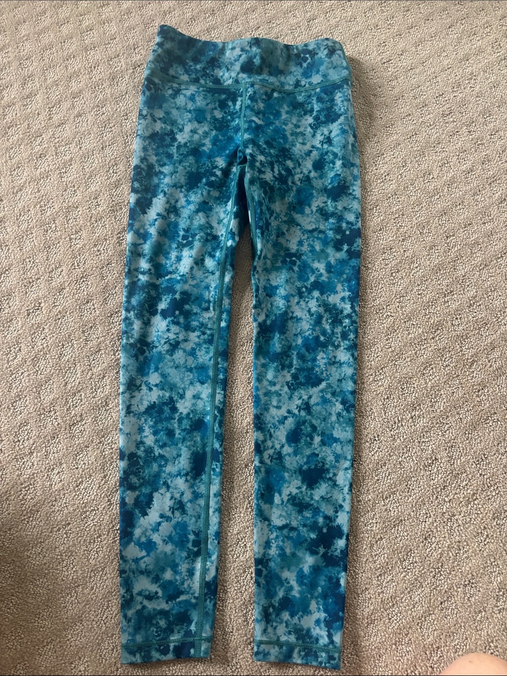 Athleta Girls Teal & Aqua Tie-Dye Leggings